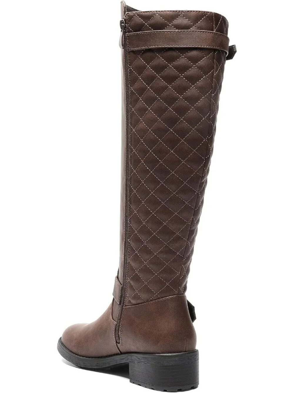 Women's Brown Faux Leather Chunky Block Heel Round Toe Side Zip Knee High Boots